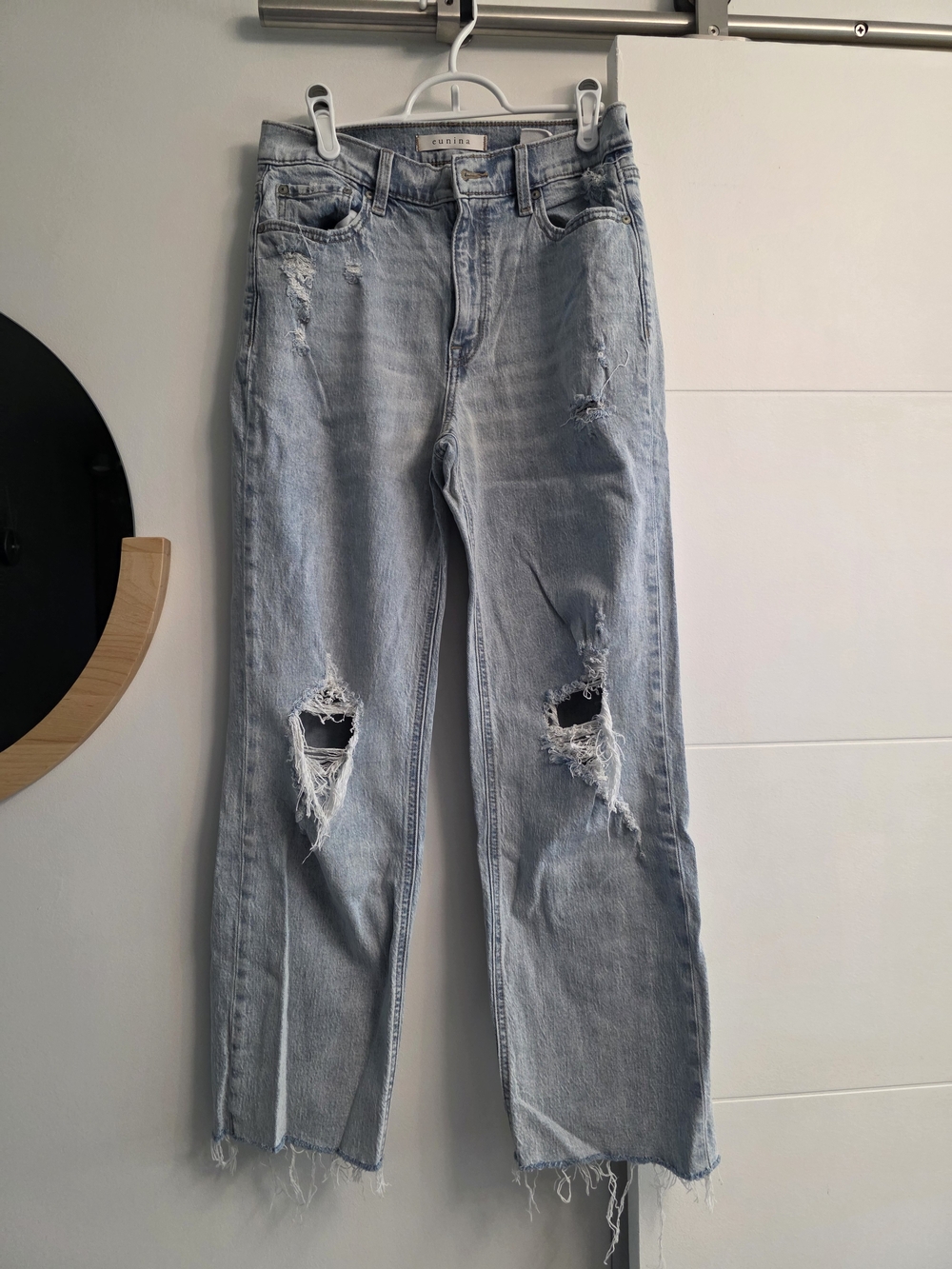 eunina Light Blue Distressed Straight-Leg Jeans